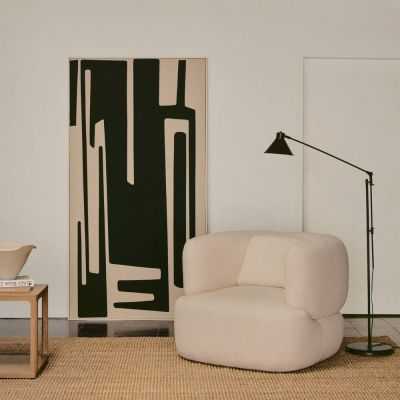 FAUTEUIL GIRATOIRE MARTINA EN BOUCLETTE ECRU AVEC COUSSIN 2