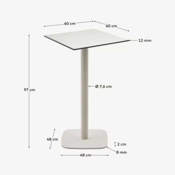 DINA OUTDOOR HIGH TABLE 60 CM SQUARE WHITE FOOT