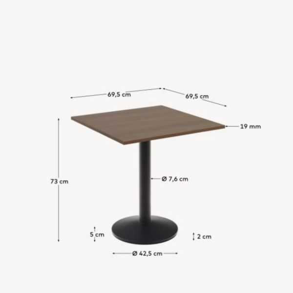 TABLE ESILDA MELAMINE FINTION NOYER AVEC PIED EN METAL NOIR