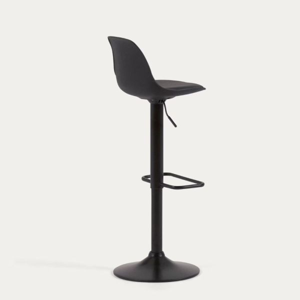 TABOURET ORLANDO - T EN POLYURETHANE NOIR ET ACIER NOIR MAT 60-82 CM