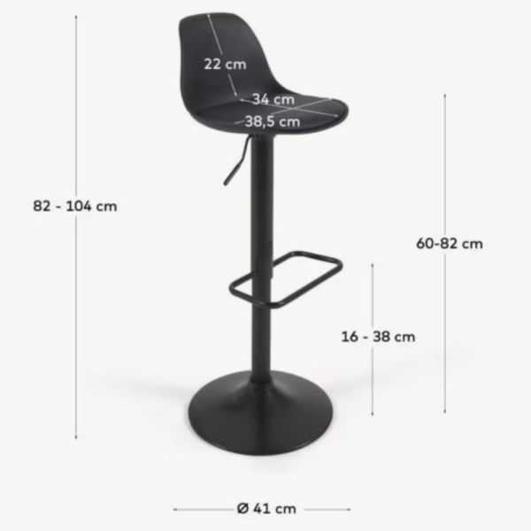 TABOURET ORLANDO - T EN POLYURETHANE NOIR ET ACIER NOIR MAT 60-82 CM