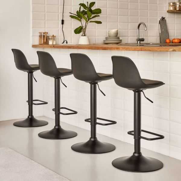 TABOURET ORLANDO - T EN POLYURETHANE NOIR ET ACIER NOIR MAT 60-82 CM