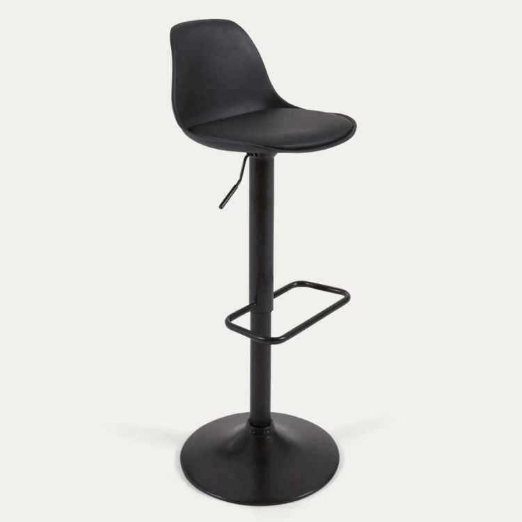 TABOURET ORLANDO - T EN POLYURETHANE NOIR ET ACIER NOIR MAT 60-82 CM