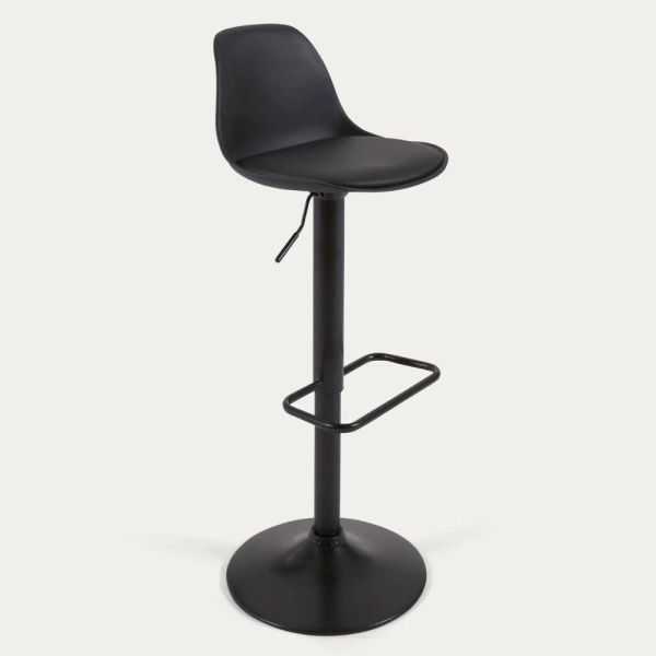 TABOURET ORLANDO - T EN POLYURETHANE NOIR ET ACIER NOIR MAT 60-82 CM