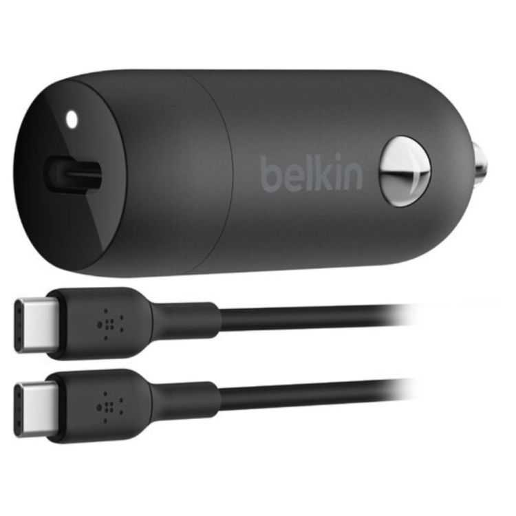 CHARGEUR AUTO USB-C 30W PD + CABLE USB-C/USB-C 1M NOIR