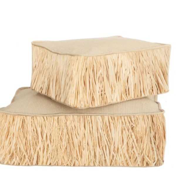 COUSSIN DE SOL M EFFET RAPHIA FRANGE