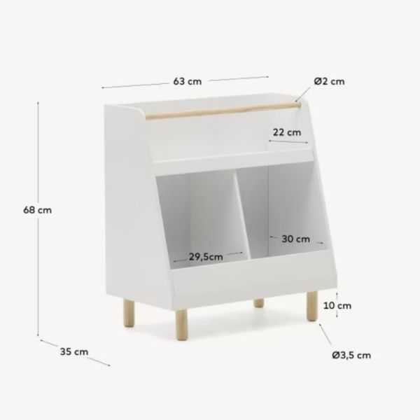 BIBLIOTHEQUE SERWA MDF BLANCPIEDS ET BARRE BOIS PIN