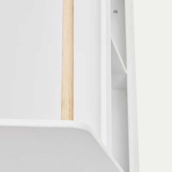 BIBLIOTHEQUE SERWA MDF BLANCPIEDS ET BARRE BOIS PIN