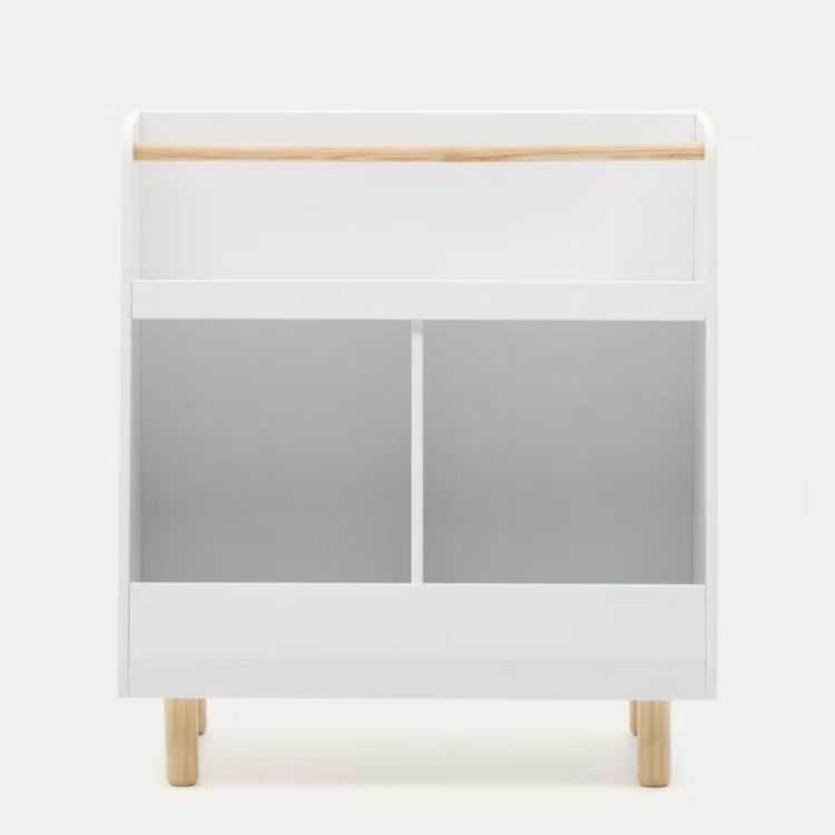 BIBLIOTHEQUE SERWA MDF BLANCPIEDS ET BARRE BOIS PIN