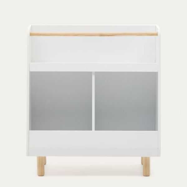 BIBLIOTHEQUE SERWA MDF BLANCPIEDS ET BARRE BOIS PIN