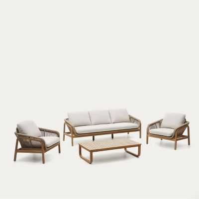 ENSEMBLE VELLANA CANAPE 3 PL +2 FAUTEUILS + TABLE BASSE ACACIA