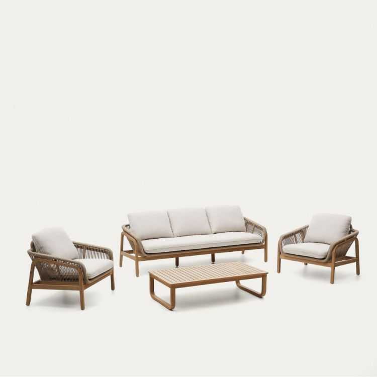 ENSEMBLE VELLANA CANAPE 3 PL +2 FAUTEUILS + TABLE BASSE ACACIA