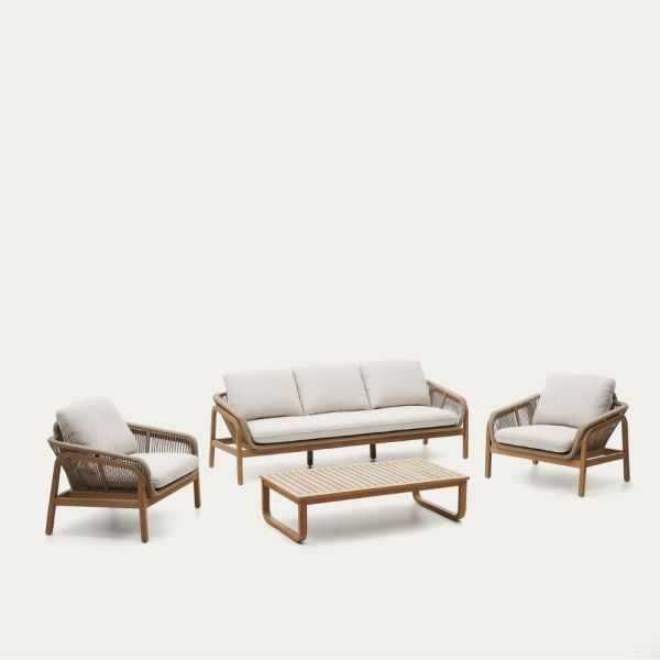 VELLANA SET 3-SEATER SOFA + 2 ARMCHAIRS + ACACIA COFFEE TABLE