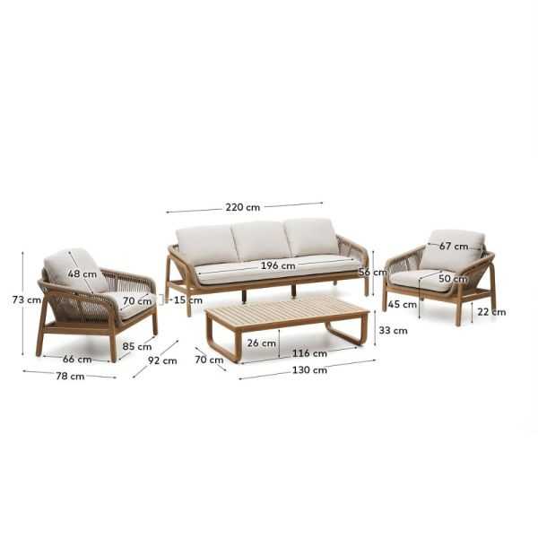 VELLANA SET 3-SEATER SOFA + 2 ARMCHAIRS + ACACIA COFFEE TABLE
