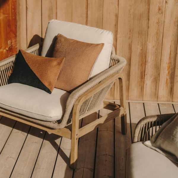 ENSEMBLE VELLANA CANAPE 3 PL +2 FAUTEUILS + TABLE BASSE ACACIA