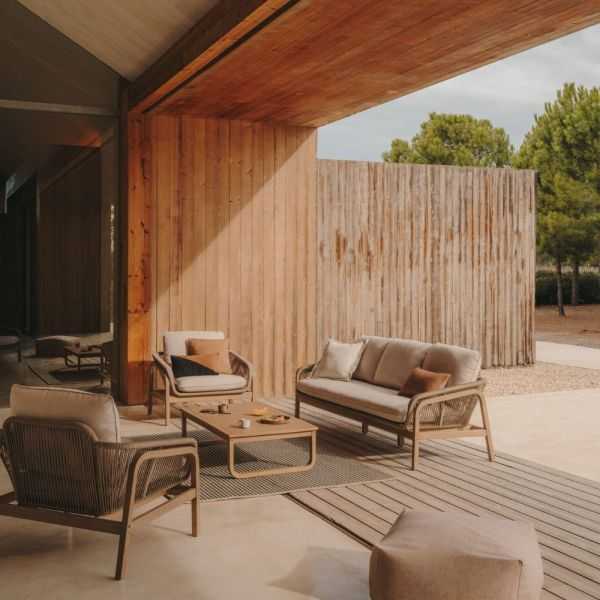 ENSEMBLE VELLANA CANAPE 3 PL +2 FAUTEUILS + TABLE BASSE ACACIA