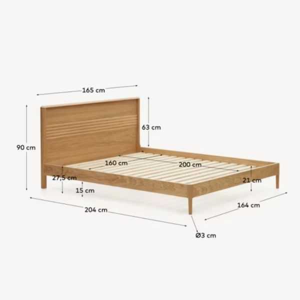 CAMA LENON 160 X 200 CM EM MADEIRA FOLHADA DE CARVALHO