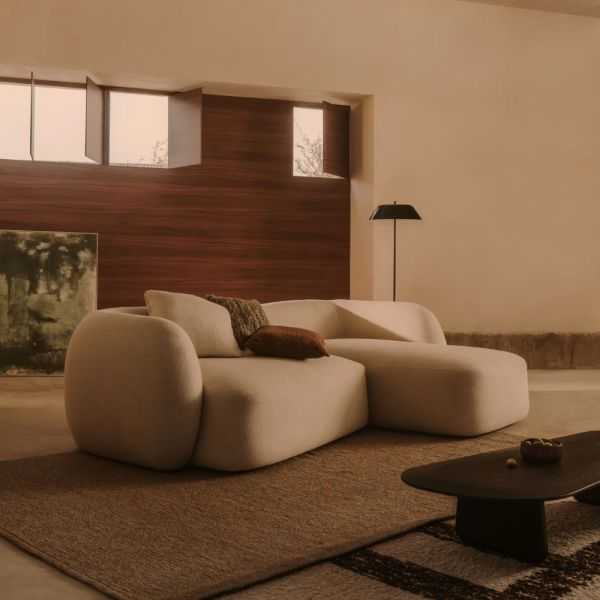 CANAPE 3PLMARTINAANGLE DROIT287 CM CHENILLE ECRU