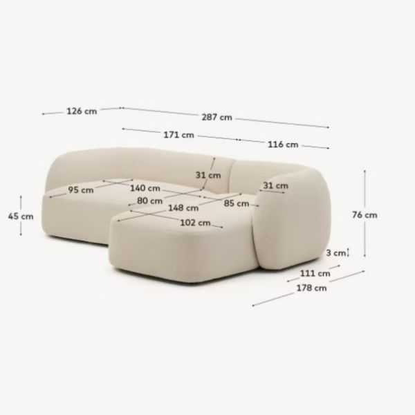 CANAPE 3PLMARTINAANGLE DROIT287 CM CHENILLE ECRU