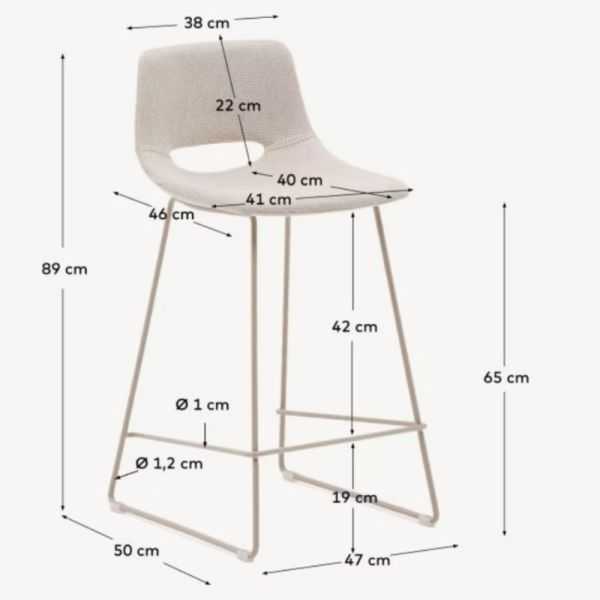 TABOURET ZAHARA 65 CM BEIGE PIED ACIER BEIGE