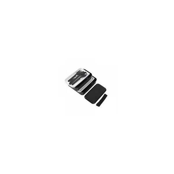 DOUBLE LUNCH BOX WITH BLACK PET CUTLERY