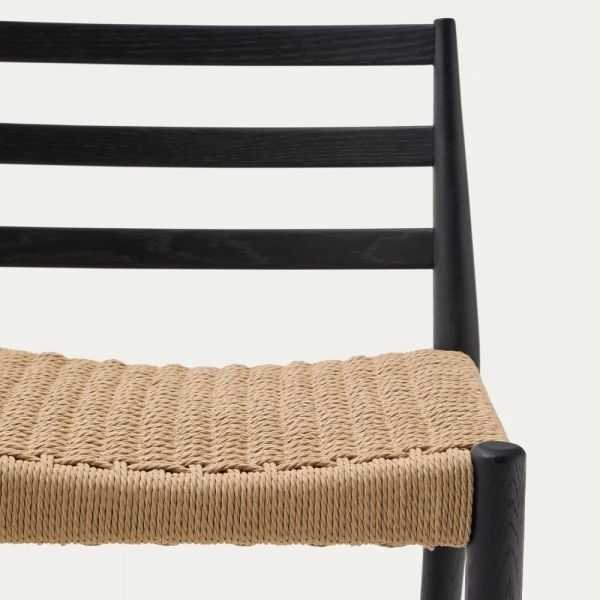 TABOURET ANALY DOSSIER EN CHENE FINITION NOIRE ET CORDE