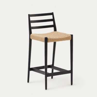 TABOURET ANALY DOSSIER EN CHENE FINITION NOIRE ET CORDE