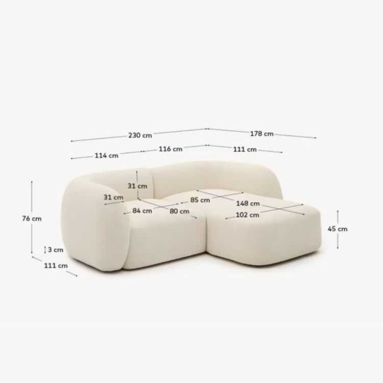 CANAPE 2PL MARTINAANGLE DROIT 230 CM ECRU - 2 COLIS