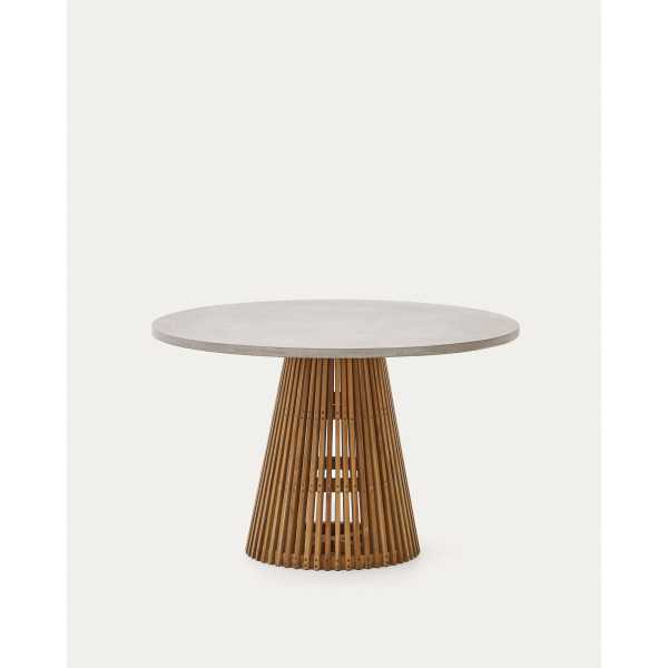 ALCAUFAR 120 CM TEAK AND WHITE CEMENT OUTDOOR ROUND TABLE
