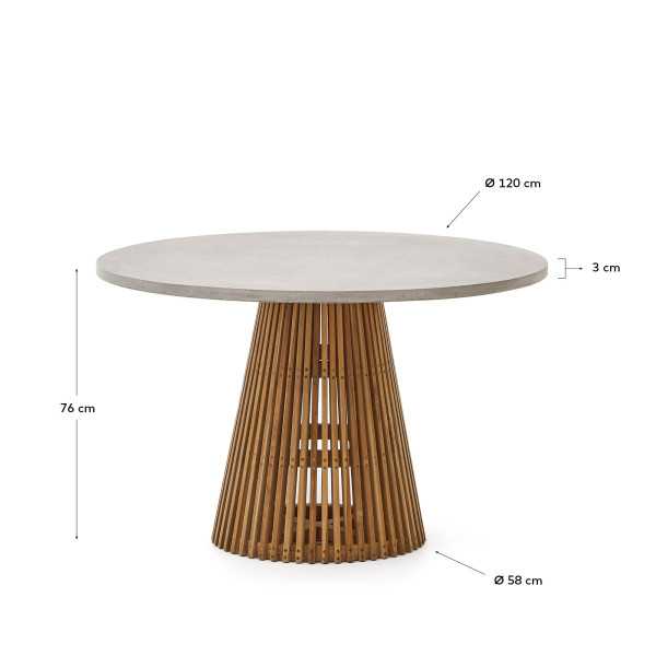 ALCAUFAR 120 CM TEAK AND WHITE CEMENT OUTDOOR ROUND TABLE