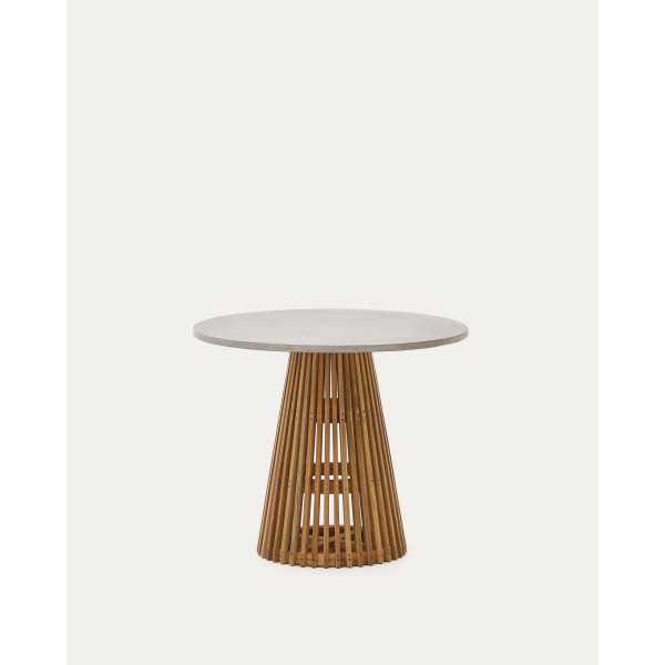 ALCAUFAR 90 CM TEAK AND WHITE CEMENT OUTDOOR ROUND TABLE