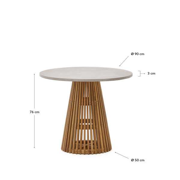 TABLE RONDE D'EXTERIEUR ALCAUFAR 90 CM TECK ET CIMENT BLANC