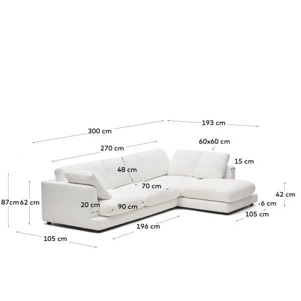 GALA 4-SEATER SOFA WITH RIGHT-HAND MERIDIENNE WHITE 300 CM
