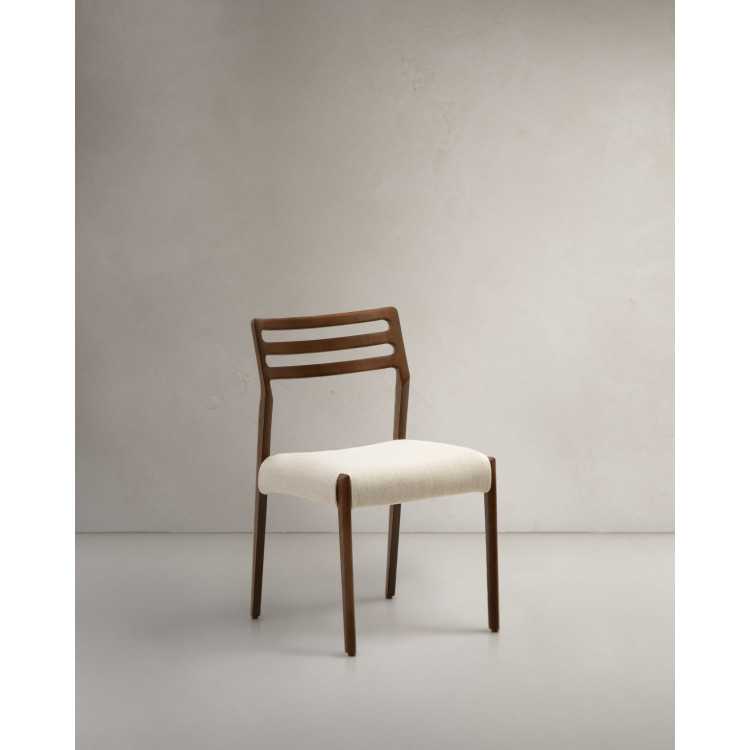 CHAISE CUDIA TISSU CHENILLE BEIGE DEHOUSSABLE BOIS DE CHENE FINITION NOYER