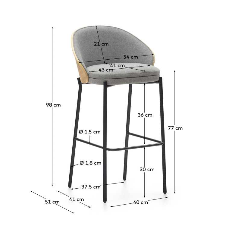 TABOURET EAMY MARRON CLAIR PLACAGE DE FRÊNE...