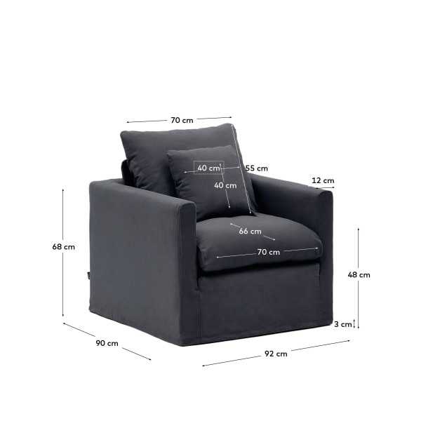 FAUTEUIL NORA  92 CM DEHOUSSABLE LIN