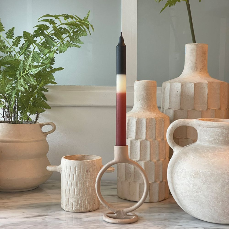 VASE FACETTE 29,5 CM PAPIER MACHE BLANC
