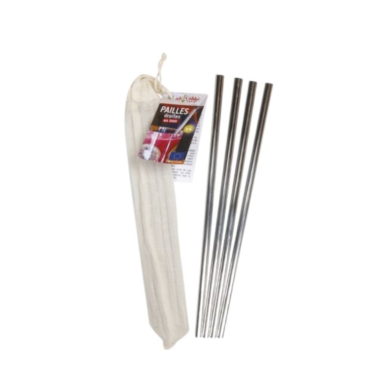 STRAIGHT STRAWS IN STAINLESS STEEL + 1 PIN (X4)