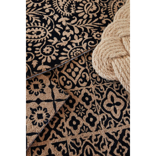 PAILLASSON EN JUTE PAISLEY MOTIFS NOIRS 45CM X 65 CM