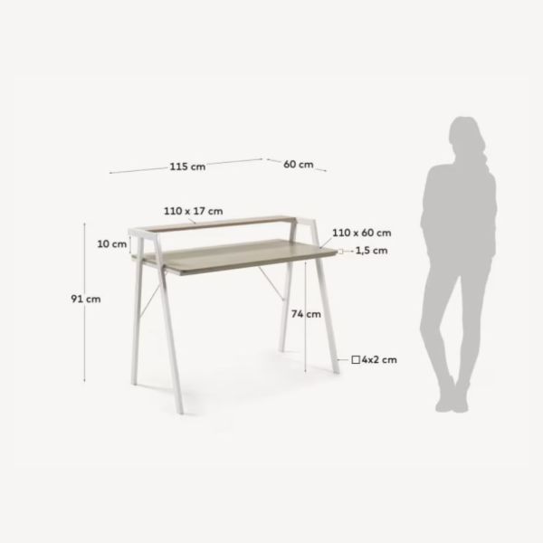 MESA AARHUS EM MELAMINA DE ACABAMENTO NATURAL E PERNAS DE AÇO BRANCO