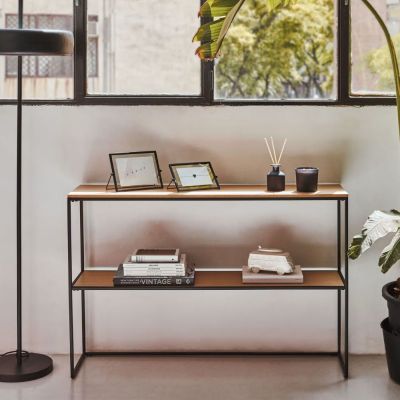 CONSOLE YOANA EN PLACAGE DE CHENE ET STRUCTURE EN METAL NOIR 120 X 80 2