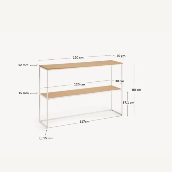YOANA CONSOLE IN OAK VENEER AND WHITE METAL STRUCTURE 120 X 8