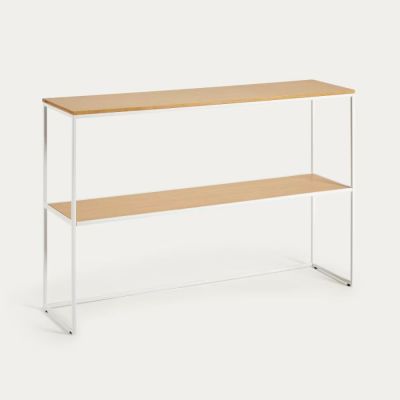 CONSOLE YOANA EN PLACAGE DE CHÊNE ET STRUCTURE EN MÉTAL BLANC 120 X 8