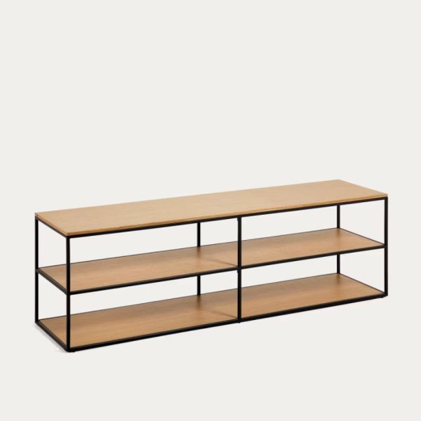 YOANA TV CABINET IN OAK VENEER AND BLACK METAL 160 X 40 CM
