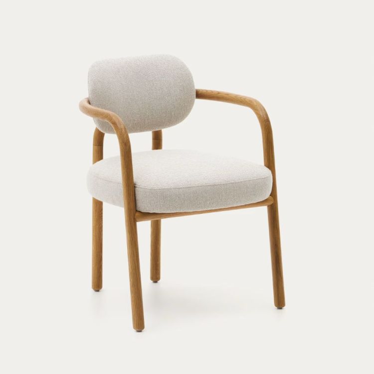 MELQUI BEIGE CHAIR IN OAK WOOD WITH NATURAL FINISH