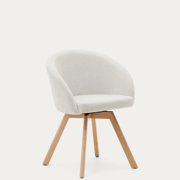 CHAISE GIRATOIRE MARVIN CHENILLE BEIGE FINITION CHÊNE 