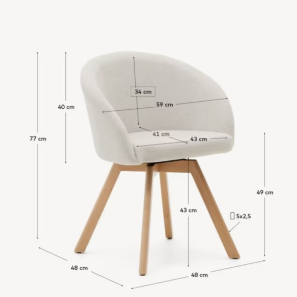 CHAISE GIRATOIRE MARVIN CHENILLE BEIGE FINITION CHÊNE 