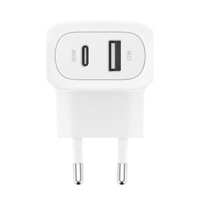 CHARGEUR SECTEUR 2 PORTS USB-C (30 W) + USB- A(12W) BLANC