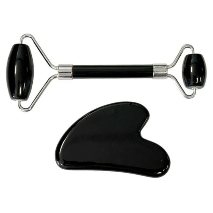 PACK MASSAGE GUA SHA ET ROULEAU OBSIDIENNE NOIRE A