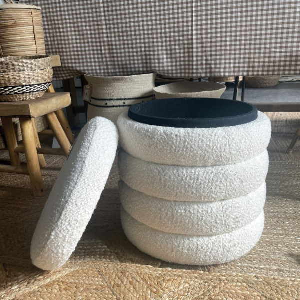 TABOURET COFFRE BOUCLETTE NOE 37 CM ECRU